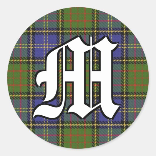 Sticker Rond Clan classique MacMillan Chasse Tartan Monogramme (Devant)