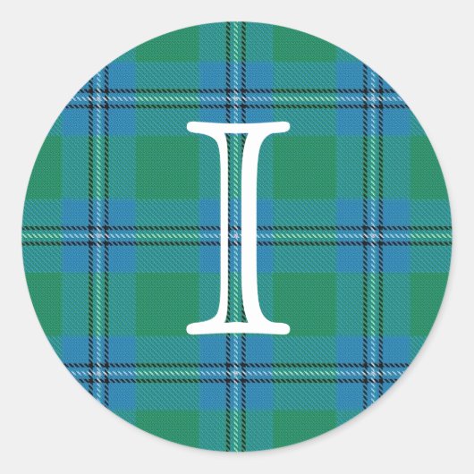 Sticker Rond Clan écossais Irvine Irwin Tartan Avec Monogramme (Devant)