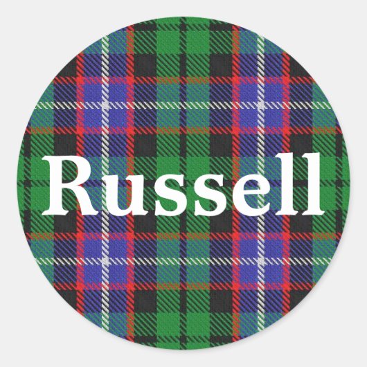 Sticker Rond Clan écossais Russell Tartan Plaid (Devant)