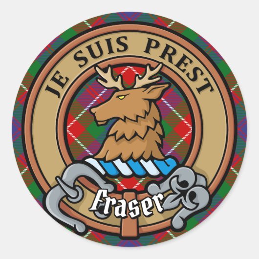 Sticker Rond Clan Fraser de Lovat Crest sur Tartan (Devant)