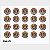 Sticker Rond Clan Gregor Crest sur Rob Roy Tartan (Feuille)