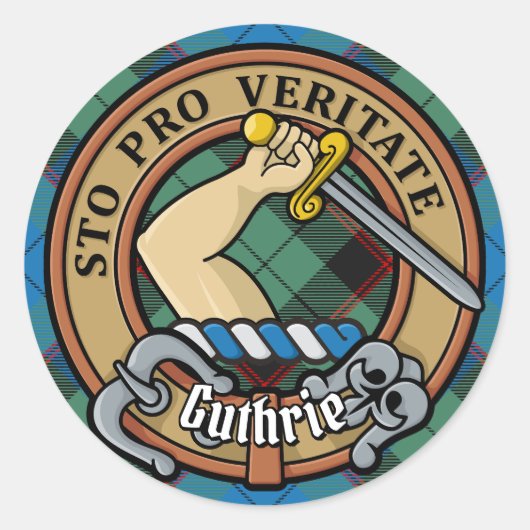 Sticker Rond Clan Guthrie Crest sur Tartan (Devant)