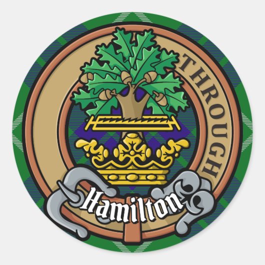 Sticker Rond Clan Hamilton Crest sur la chasse Tartan (Devant)