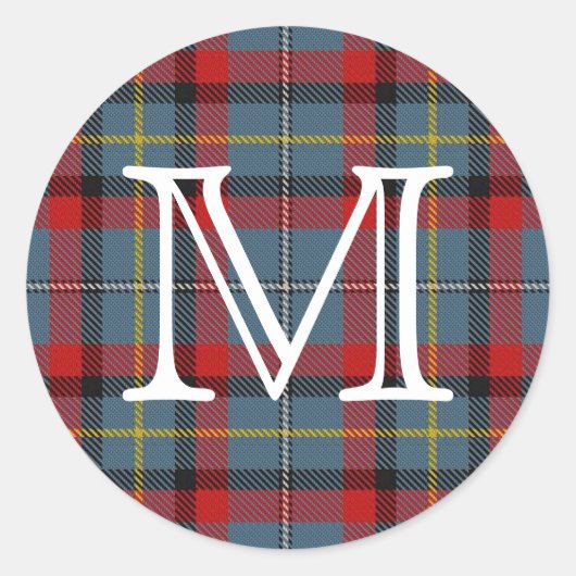 Sticker Rond Clan Irlandais MacNamara Tartan Avec Monogramme (Devant)