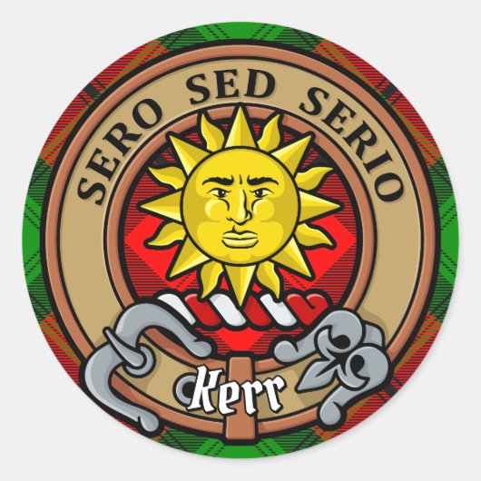 Sticker Rond Clan Kerr Crest sur Tartan (Devant)