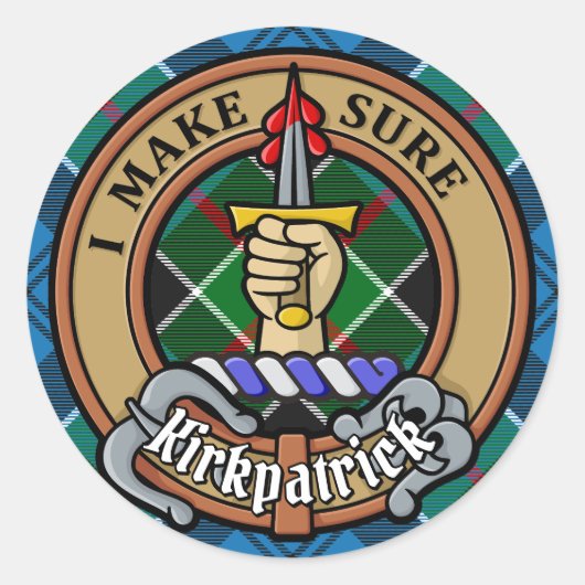Sticker Rond Clan Kirkpatrick Crest sur Tartan (Devant)