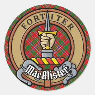 Sticker Rond Clan MacAlister Crest sur Tartan