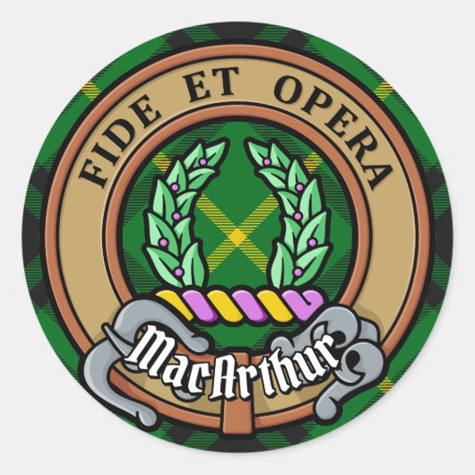 Sticker Rond Clan MacArthur Crest sur Tartan (Devant)