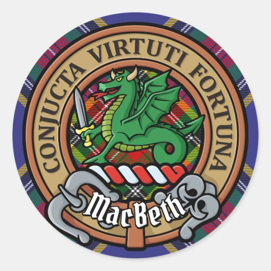 Sticker Rond Clan MacBeth Crest sur Tartan (Devant)