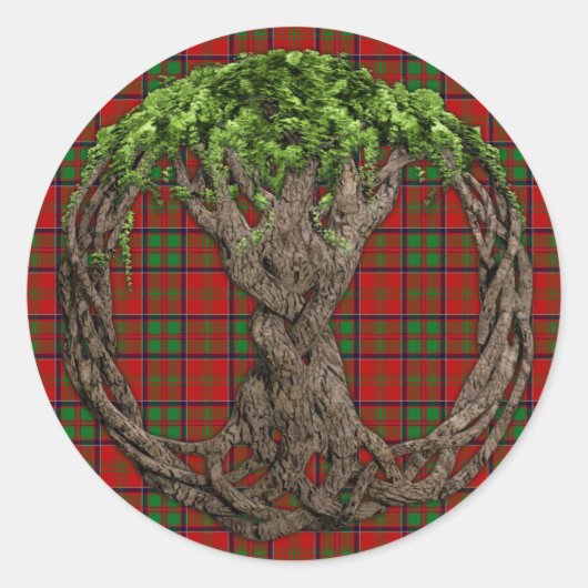 Sticker Rond Clan MacDonald de Glencoe Tartan et Celtic Tree (Devant)