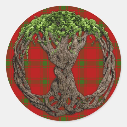 Sticker Rond Clan MacDonald de Sleat Tartan et Celtic Tree (Devant)