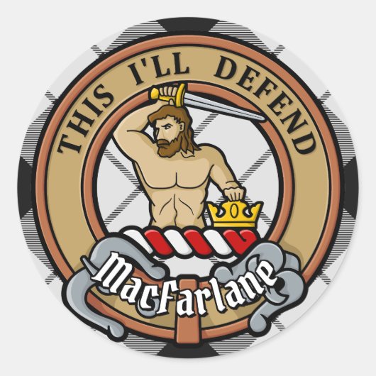 Sticker Rond Clan MacFarlane Crest sur tarte noir et blanc (Devant)
