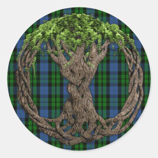 Sticker Rond Clan MacKay Tartan Et Celtic Tree Of Life (Devant)