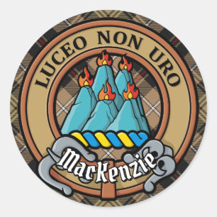 Sticker Rond Clan MacKenzie Crest sur Tartan de chasse Brown