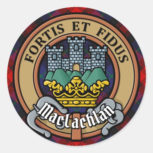 Sticker Rond Clan MacLachlan Crest sur Tartan (Devant)
