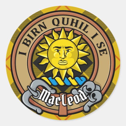 Sticker Rond Clan MacLeod de Lewis Crest sur Tartan (Devant)