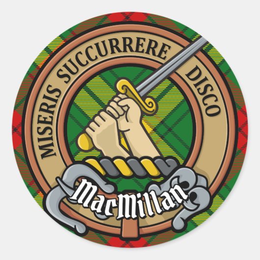 Sticker Rond Clan MacMillan Crest sur Tartan (Devant)