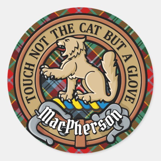 Sticker Rond Clan MacPherson Crest sur Tartan (Devant)
