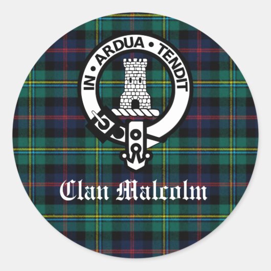 Sticker Rond Clan Malcolm Crest Badge et Tartan (Devant)