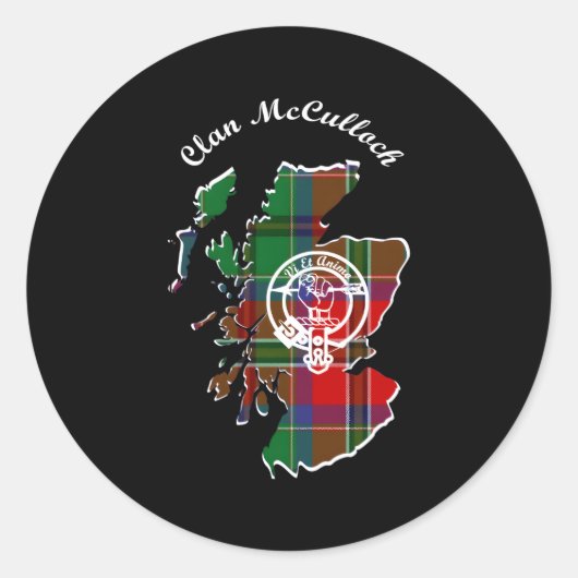 Sticker Rond Clan Mcculloch Nom Nom de famille Scottish Tan Map (Devant)