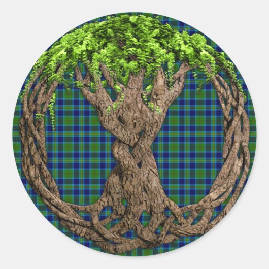 Sticker Rond Clan Miller Tartan Et Celtic Tree Of Life (Devant)