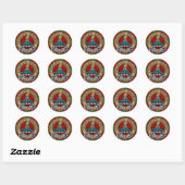 Sticker Rond Clan Morrison Crest sur Red Tartan (Feuille)