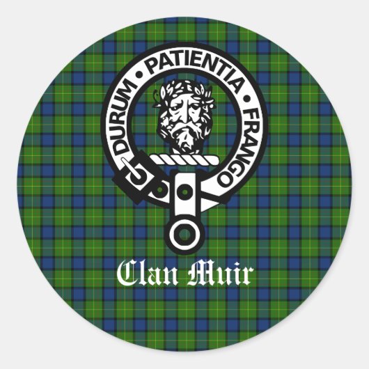 Sticker Rond Clan Muir Crest Badge et Tartan (Devant)