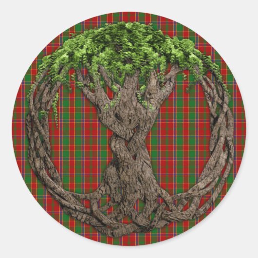 Sticker Rond Clan Munro Tartan Et Arbre Celtique De Vie (Devant)