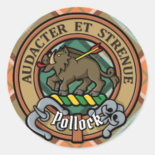 Sticker Rond Clan Pollock Crest sur Tartan