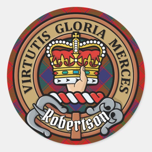 Sticker Rond Clan Robertson Crest sur Tartan (Devant)