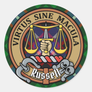 Sticker Rond Clan Russell Crête sur Tartan