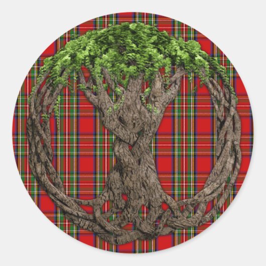 Sticker Rond Clan Stewart Tartan Et Celtic Tree Of Life (Devant)