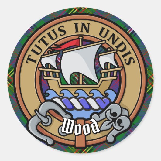 Sticker Rond Clan Wood Crest sur Tartan (Devant)
