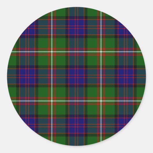 Sticker Rond Clanranald tartan bleu vert plaid (Devant)