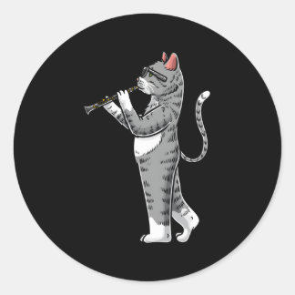 Sticker Rond Clarinet Cat Clarinet Player Clarinet Musicien Cla