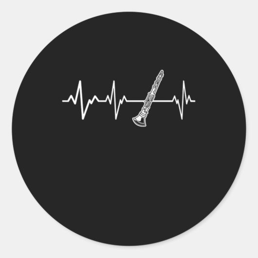 Sticker Rond Clarinet Heartbeat Classic Clarinetist Gift Idea (Devant)