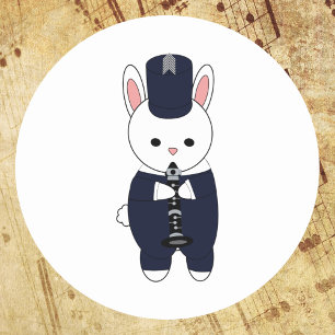 Sticker Rond Clarinet Marching Band Lapin Marine Bleu Blanc