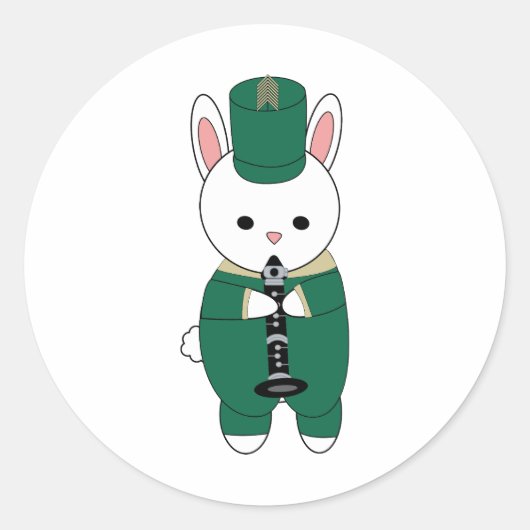 Sticker Rond Clarinet Rabbit Marching Band Vert Or (Devant)