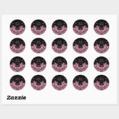Sticker Rond CLARISSA ~ Noir et rose ~ (Feuille)