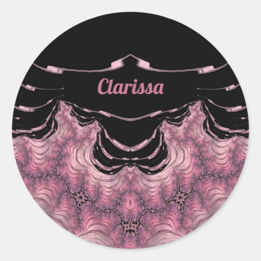 Sticker Rond CLARISSA ~ Noir et rose ~ (Devant)