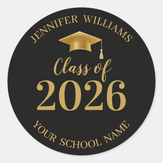 Sticker Rond class of 2026 black and gold graduation stylish  (Devant)