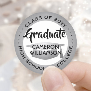 Sticker Rond Classe Année Noir Blanc & Argent Moderne