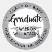 Sticker Rond Classe Année Noir Blanc & Argent Moderne (Devant)