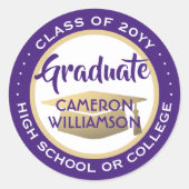 Sticker Rond Classe Année Purple Gold et Blanc Moderne (Devant)