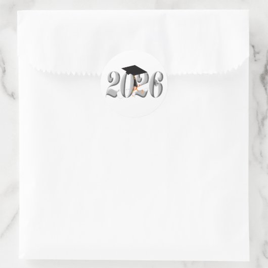 Sticker Rond Classe Argent de 2026 Graduation (Sac)