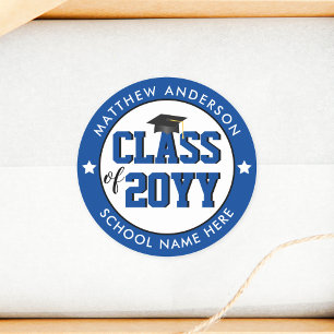 Sticker Rond Classe Bleue Élégante de 2024 Graduation Party