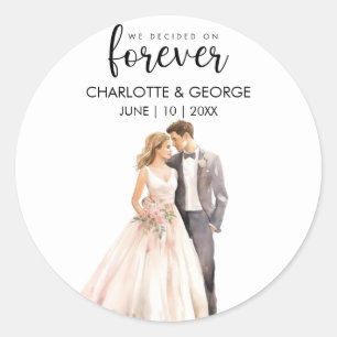 Sticker Rond Classe d'aquarelle arrière de mariée pour un Maria