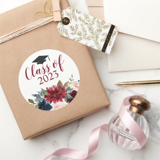 Sticker Rond Classe d'aquarelle florale de Bourgogne (Cadeaux)