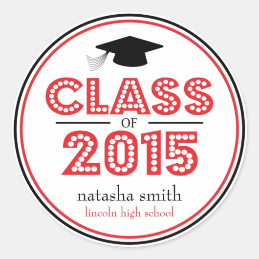 Sticker Rond Classe De 2015 Faveur De Graduation (Rouge / Noir) (Devant)