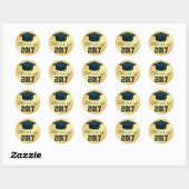 Sticker Rond Classe de 2017 Graduation Cap Sticker, Gold Black (Feuille)